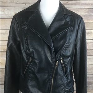 Black faux leather moto biker jacket